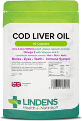 - Cod Liver Oil 1000Mg - 90 Capsules - UK Made - Omega 3 with Vitamins a & D - for Normal Skin, Hair, Nails, Bones & Vision, Brain & Immune Function - Letterbox Friendly