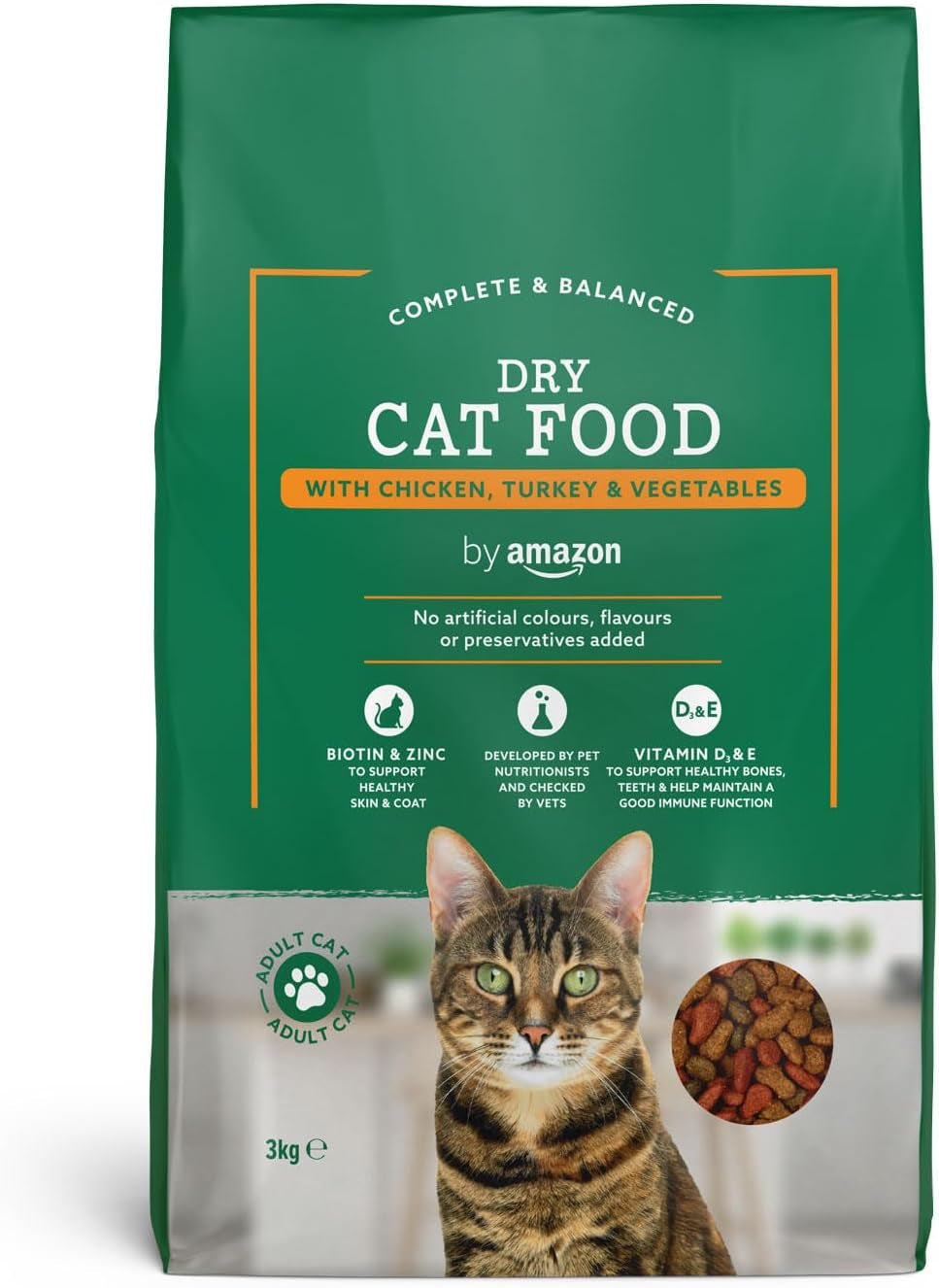 - Complete Dry Cat Food with Chicken, Turkey and Vegetables, 1 Pack of 3Kg